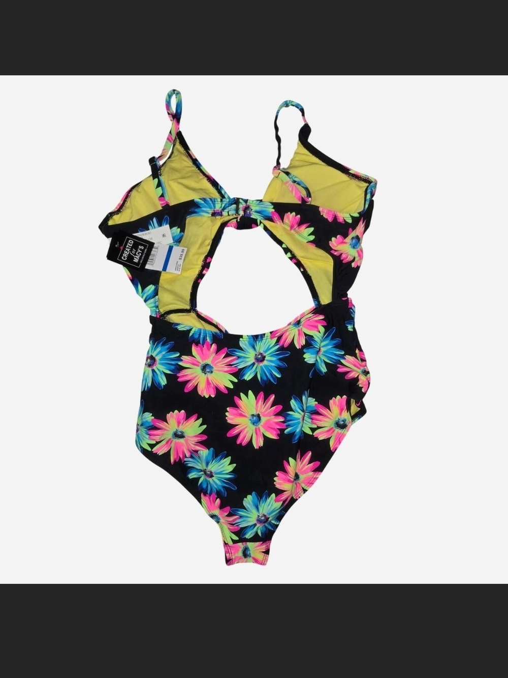Macy's Black One-Piece Swimsuit with Neon Floral Print